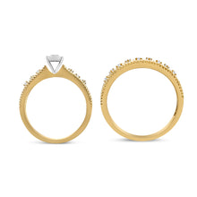 将图片加载到图库查看器，14K Yellow Gold Plated .925 Sterling Silver 1/5 Cttw Diamond Art Deco Style Engagement Ring Bridal Set (I-J Color, I3 Clarity) - Ring Size 7
