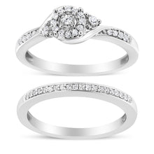 将图片加载到图库查看器，.925 Sterling Silver 1/4 Cttw Diamond Halo and Swirl Engagement Ring and Wedding Band Set (I-J Color, I3 Clarity)- Ring Size 7
