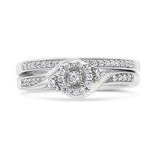 将图片加载到图库查看器，.925 Sterling Silver 1/4 Cttw Diamond Halo and Swirl Engagement Ring and Wedding Band Set (I-J Color, I3 Clarity)- Ring Size 7
