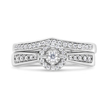 Load image into Gallery viewer, .925 Sterling Silver 1/3 Cttw Diamond Halo and Pave Shank Engagement Ring Set (I-J Color, I3 Clarity) - Ring Size 7
