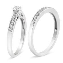 Load image into Gallery viewer, .925 Sterling Silver 1/3 Cttw Diamond Classic Engagement Ring Bridal Set with Milgrain (I-J Color, I3 Clarity) - Ring Size 7

