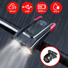 Load image into Gallery viewer, 4000mAh Bicycle Front Light Set USB Rechargeable Smart Headlight With Horn 800 Lumen LED Bicycle Light Set USB Rechargeable Super Bright  Bike Headlight
