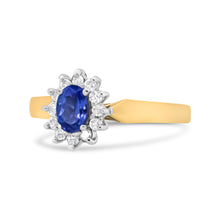 Load image into Gallery viewer, 14K Yellow Gold 1/5 Cttw Round Diamond and 6x4mm Oval Blue Tanzanite Halo Ring (H-I Color, I1-I2 Clarity) - Size 7.75
