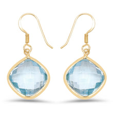 将图片加载到图库查看器，14K Yellow Gold Plated 29.00 Carat Genuine Blue Topaz .925 Sterling Silver Earrings
