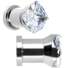 Load image into Gallery viewer, Clear CZ Gem Stainless Steel Screw Fit Tunnel Plug Set 0G
