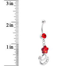 Load image into Gallery viewer, Red Gem Flower Flourish Belly Ring
