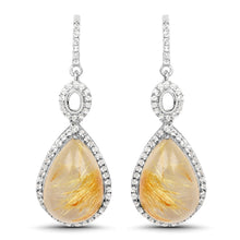 Load image into Gallery viewer, 10.04 Carat Genuine Golden Rutile And White Topaz .925 Sterling Silver Earrings
