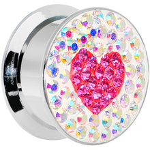 Load image into Gallery viewer, 18mm Stainless Steel Aurora Gem Pink Heart Screw Fit Plug
