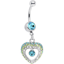 将图片加载到图库查看器，Aqua Gem Ombre Paved Hollow Heart Belly Ring
