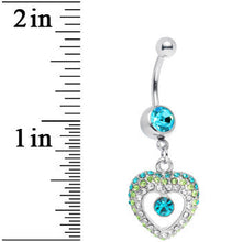 将图片加载到图库查看器，Aqua Gem Ombre Paved Hollow Heart Belly Ring
