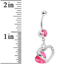 Load image into Gallery viewer, Pink Gem Heart in Hollow Heart Belly Ring
