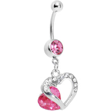 Load image into Gallery viewer, Pink Gem Heart in Hollow Heart Belly Ring
