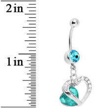 Load image into Gallery viewer, Aqua Gem Heart in Hollow Heart Belly Ring
