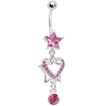 Load image into Gallery viewer, Pink Gem Heart of a Star Drop Belly Ring
