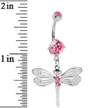 Load image into Gallery viewer, Pink Gem Lace Wing Dragonfly Belly Ring
