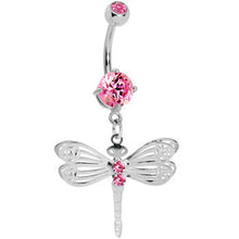 Load image into Gallery viewer, Pink Gem Lace Wing Dragonfly Belly Ring
