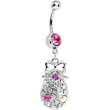 将图片加载到图库查看器，Pink Gem Bow and Paved Teardrop Belly Ring
