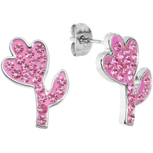 将图片加载到图库查看器，Pink Ferido Crystal Flower Stud Earrings
