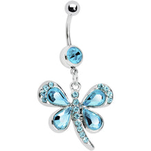 Load image into Gallery viewer, Aqua Gem Teardrop Wings Butterfly Belly Ring
