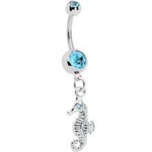 将图片加载到图库查看器，Aqua Gem Seahorse Dangle Belly Ring
