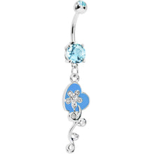 Load image into Gallery viewer, Aqua Gem Flower Vine Heart Belly Ring
