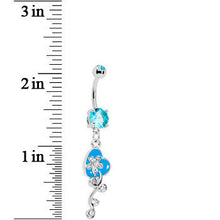 Load image into Gallery viewer, Aqua Gem Flower Vine Heart Belly Ring
