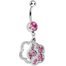 Load image into Gallery viewer, Pink Gem Paved Flower Dotted Line Belly Ring
