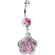 Load image into Gallery viewer, Pink Gem Paved Flower Dotted Line Belly Ring
