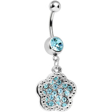 Load image into Gallery viewer, Aqua Gem Paved Flower Dotted Line Belly Ring
