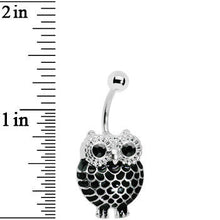 Load image into Gallery viewer, Black Gem Ebony Feathered Owl Belly Ring
