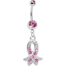 Load image into Gallery viewer, Pink Gem Breast Cancer Awareness Ribbon Belly Ring
