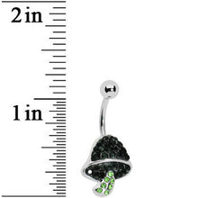 Load image into Gallery viewer, Green Black Gem Paved Mushroom Belly Ring
