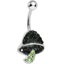 Load image into Gallery viewer, Green Black Gem Paved Mushroom Belly Ring
