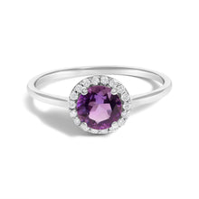 将图片加载到图库查看器，10K White Gold Purple Amethyst and 1/10 Cttw Diamond Halo Ring
