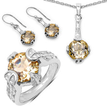 Load image into Gallery viewer, 11.40 Carat Genuine Citrine .925 Sterling Silver Ring, Pendant and Earrings Set
