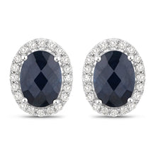 Load image into Gallery viewer, 2.16 Carat Genuine Blue Sapphire and White Diamond 14K White Gold Earrings

