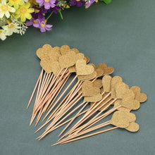 将图片加载到图库查看器，40pcs/set Bling Heart Shape Insert Cards With Toothpick For Wedding Birthday Party Cute Lovely Gifts Cake Decorations Cocktail Picks Handmade Heart Shape Bamboo Toothpicks
