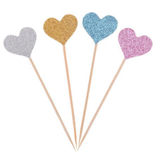 将图片加载到图库查看器，40pcs/set Bling Heart Shape Insert Cards With Toothpick For Wedding Birthday Party Cute Lovely Gifts Cake Decorations Cocktail Picks Handmade Heart Shape Bamboo Toothpicks

