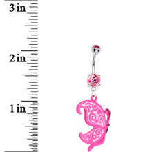 将图片加载到图库查看器，Neon Pink Butterfly Belly Ring
