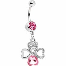 Load image into Gallery viewer, Pink Gem Heart Shaped Clover Belly Ring
