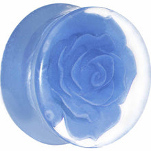将图片加载到图库查看器，7/8 Clear Acrylic Blue Floating Rose Flower Saddle Plug
