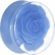 将图片加载到图库查看器，24mm Clear Acrylic Blue Floating Rose Flower Saddle Plug
