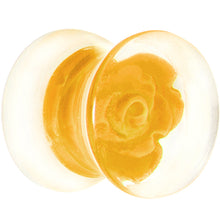将图片加载到图库查看器，00G Clear Acrylic Yellow Floating Rose Flower Saddle Plug
