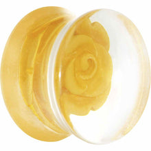 Load image into Gallery viewer, 18mm Clear Acrylic Yellow Floating Rose Flower Saddle Plug
