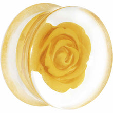 Load image into Gallery viewer, 20mm Clear Acrylic Yellow Floating Rose Flower Saddle Plug
