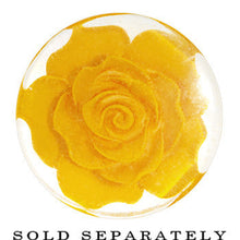 Load image into Gallery viewer, 7/8 Clear Acrylic Yellow Floating Rose Flower Saddle Plug
