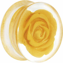 Load image into Gallery viewer, 7/8 Clear Acrylic Yellow Floating Rose Flower Saddle Plug
