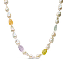 将图片加载到图库查看器，14K Yellow Gold Citrine, Amethyst, and Baroque Pearl Strand Necklace - 18" Inches
