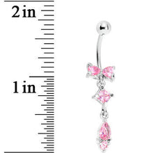 Load image into Gallery viewer, Pink Gem Bow Teardrop Dangle Belly Ring
