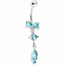 Load image into Gallery viewer, Aqua Gem Bow Teardrop Dangle Belly Ring
